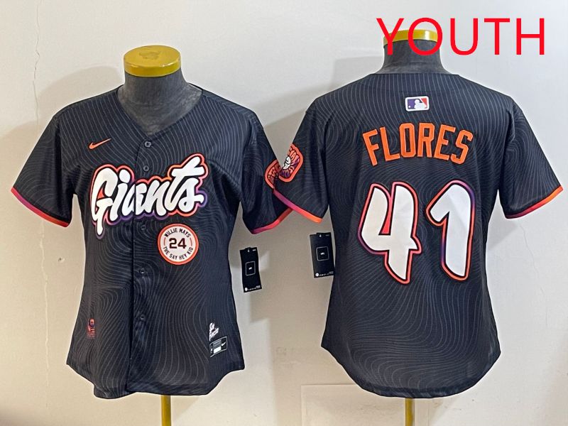 Youth San Francisco Giants #41 Flores Black Joint Name 2025 Nike MLB Jersey style 11->youth mlb jersey->Youth Jersey